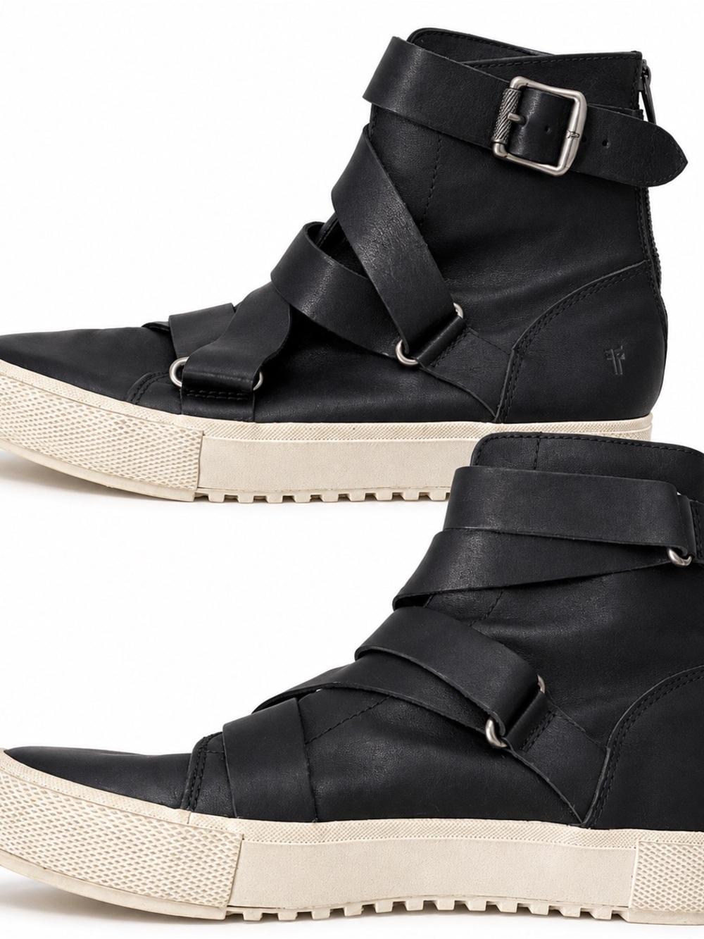 Frye Black Leather High-Top Sneakers with Cream Rubber Sole - Picture 6 of 12